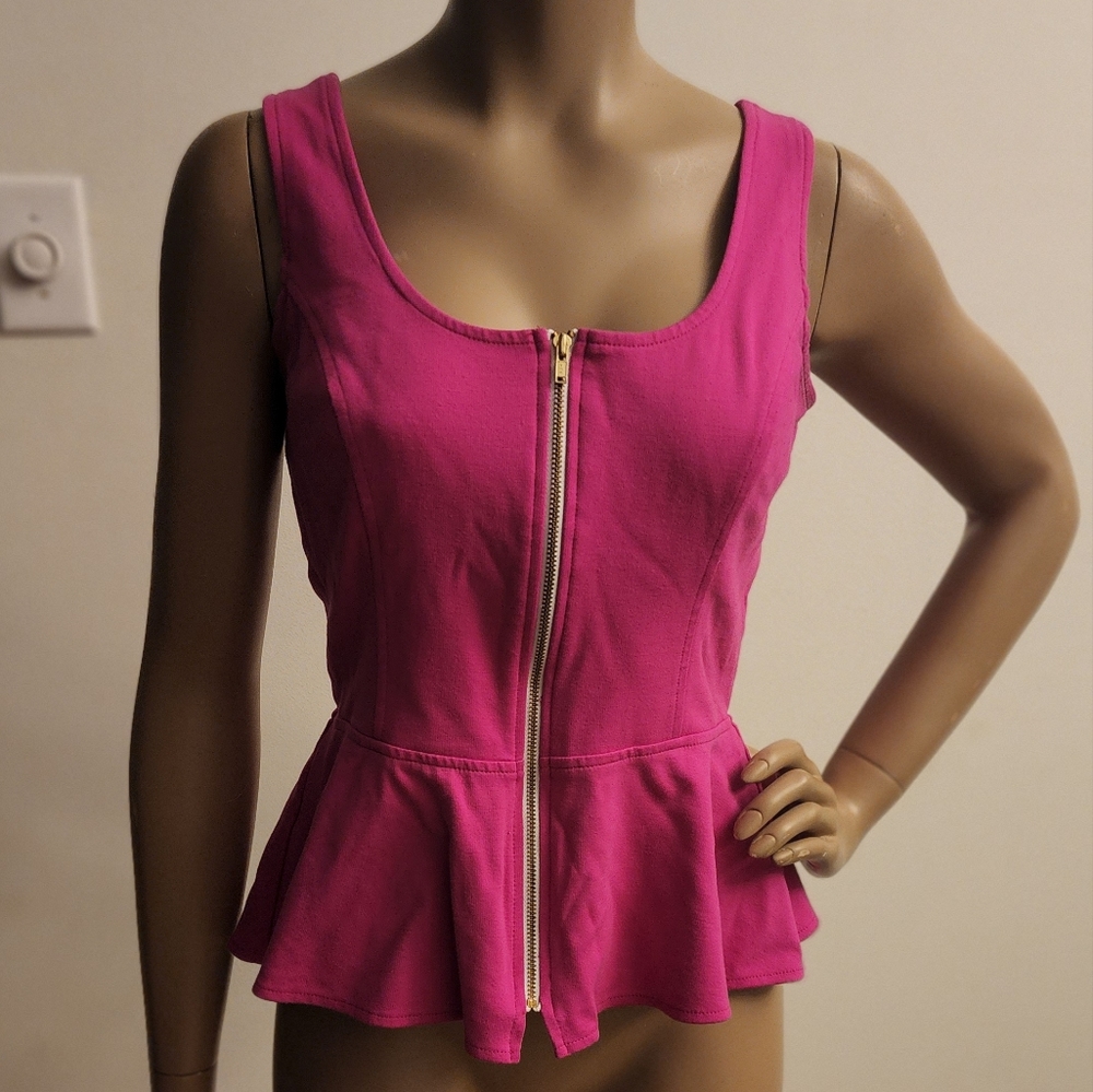 Hot pink full zip tank top amanda uprixhard size small
